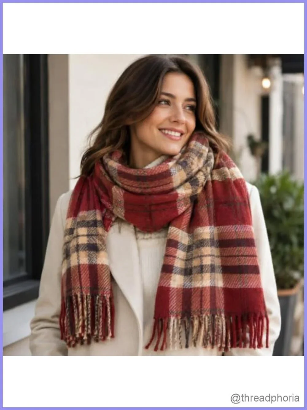 Classic Plaid Tassel Fringe Scarf Shawl Wrap Blanket Scarf for Women